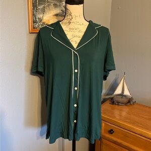 Green Button-Up pajama Shirt with shorts